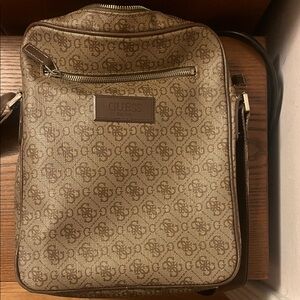 GUESS Tan/Brown Monogram Messenger Bag
